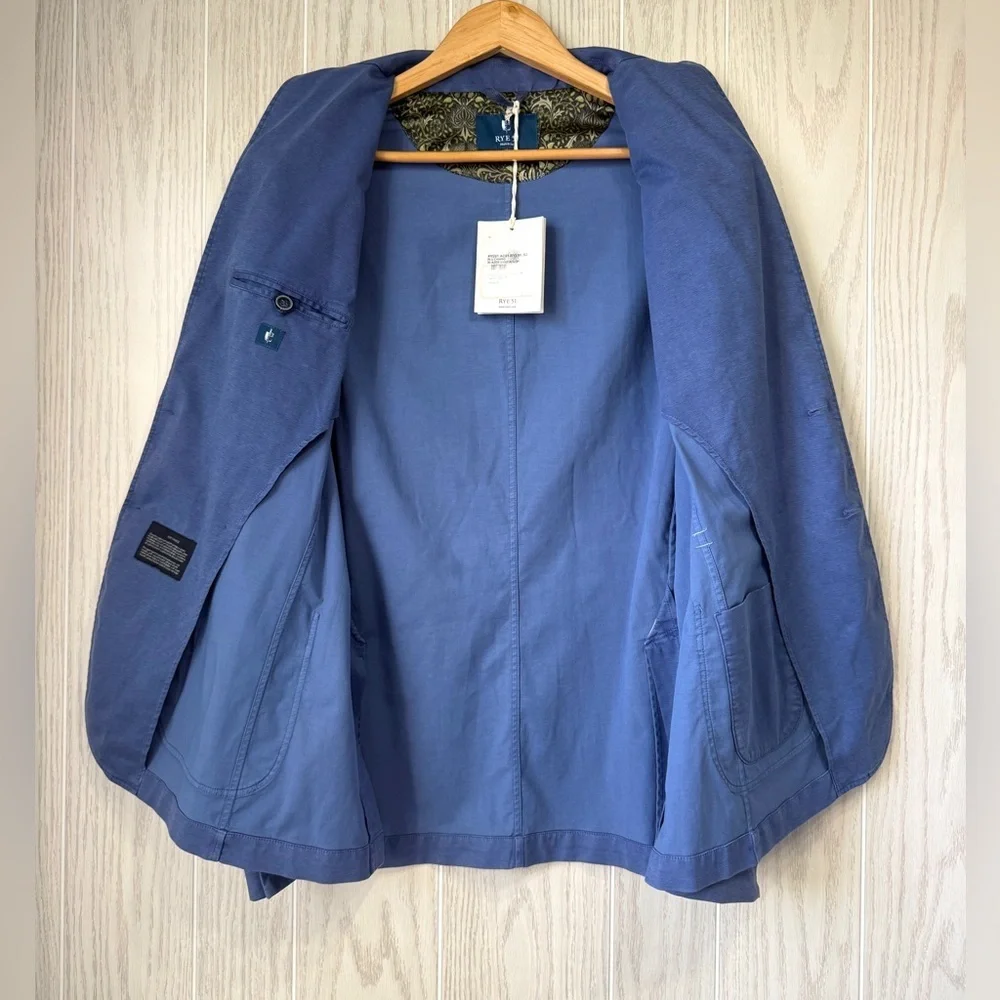 RYE 51 Italian Soft Fleece Blue Blazer Dyed Accoppiato Jacket Size 52 MSRP $548